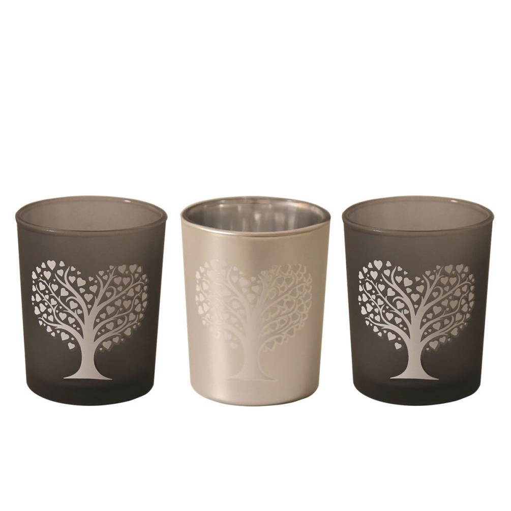 Aroma Black & Silver Heart Tree 3 Tealight & Votive Holder Set £6.29